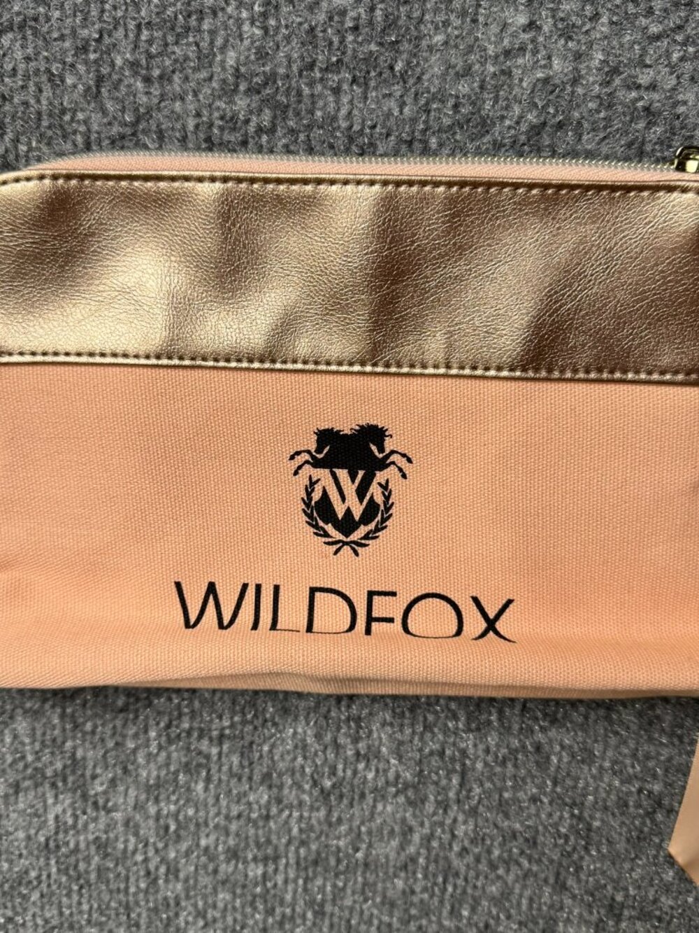 WILDFOX This Bag Is For Keeping Canvas Makeup Pouch Gold Pink Zipper Stain AS IS